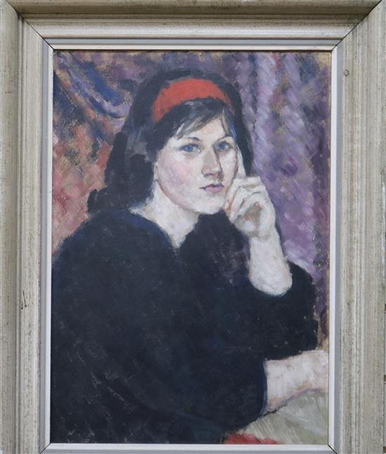 English School, oil on board, portrait of a young woman, 55 x 39cm